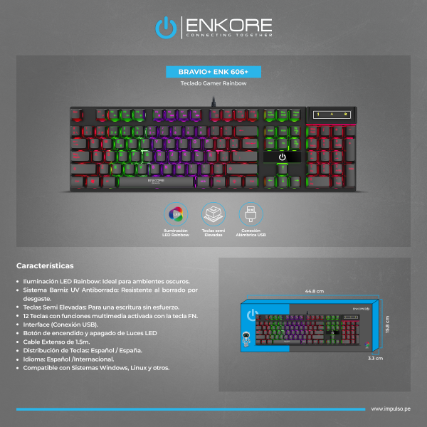 KINGDOM ENK1001 RAINBOW TECLADO GAMER MECANICO USB ENKORE