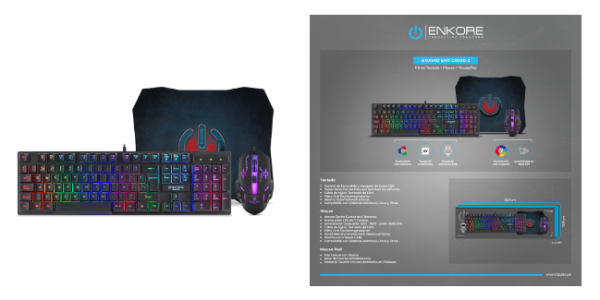 KIT GAMER BRAVIO3 ENT G1000-3 TECLADO + MOUSE + PAD USB ENKORE