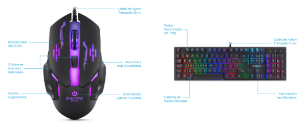 KIT GAMER BRAVIO3 ENT G1000-3 TECLADO + MOUSE + PAD USB ENKORE