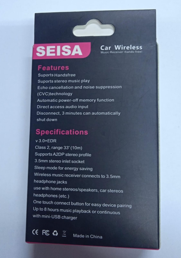 RECEPTOR BLUETOOH SEISA CAR WIRELESS RECARGABLE BT350 BT-350