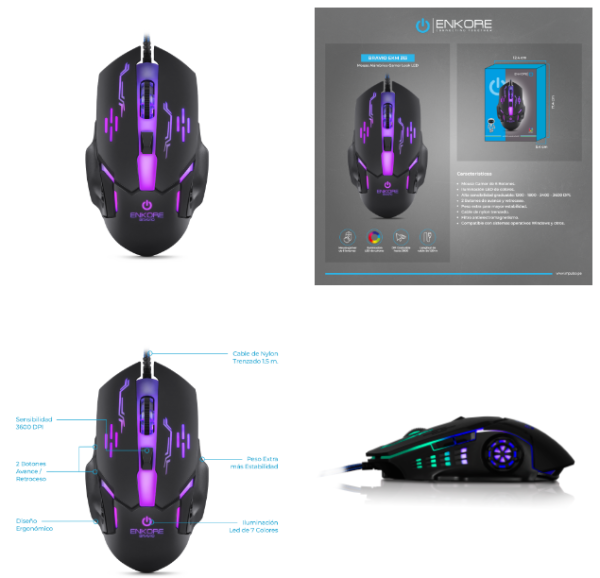 BRAVIO EKM313 MOUSE GAMER USB 7LEDS 6B ENKORE