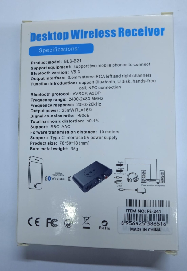 RECEPTOR BLUETOOH BLS-B21 BT5.3 DESKTOP WIRELESS RECEIVER