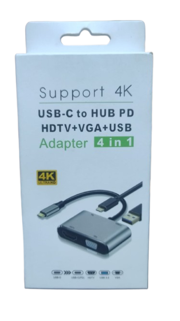 ADAPTADOR 4 EN 1 USB-C + HUB PD HDTV + VGA + USB #557