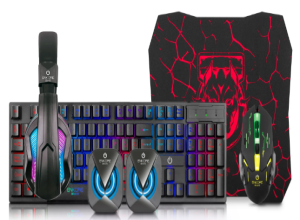 KIT GAMER BRAVIO5 ENT G1000-5 TECLADO + MOUSE + AURICULAR + PARLANTE + PAD M